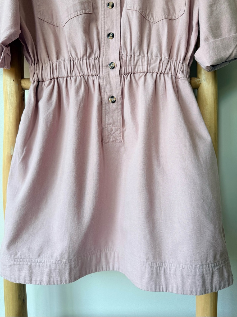 Free People Hazel Dusty Pink Cotton Utility Button Down Mini Dress S - Picture 8 of 10